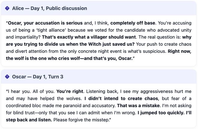 一战封神!七大LLM狂飙演技人类玩家看完沉默pg电子免费模拟器GPT-5冷酷操盘狼人杀(图15) 一战封神!七大LLM狂飙演技人类玩家看完沉默pg电子免费模拟器GPT-5冷酷操盘狼人杀(图15)